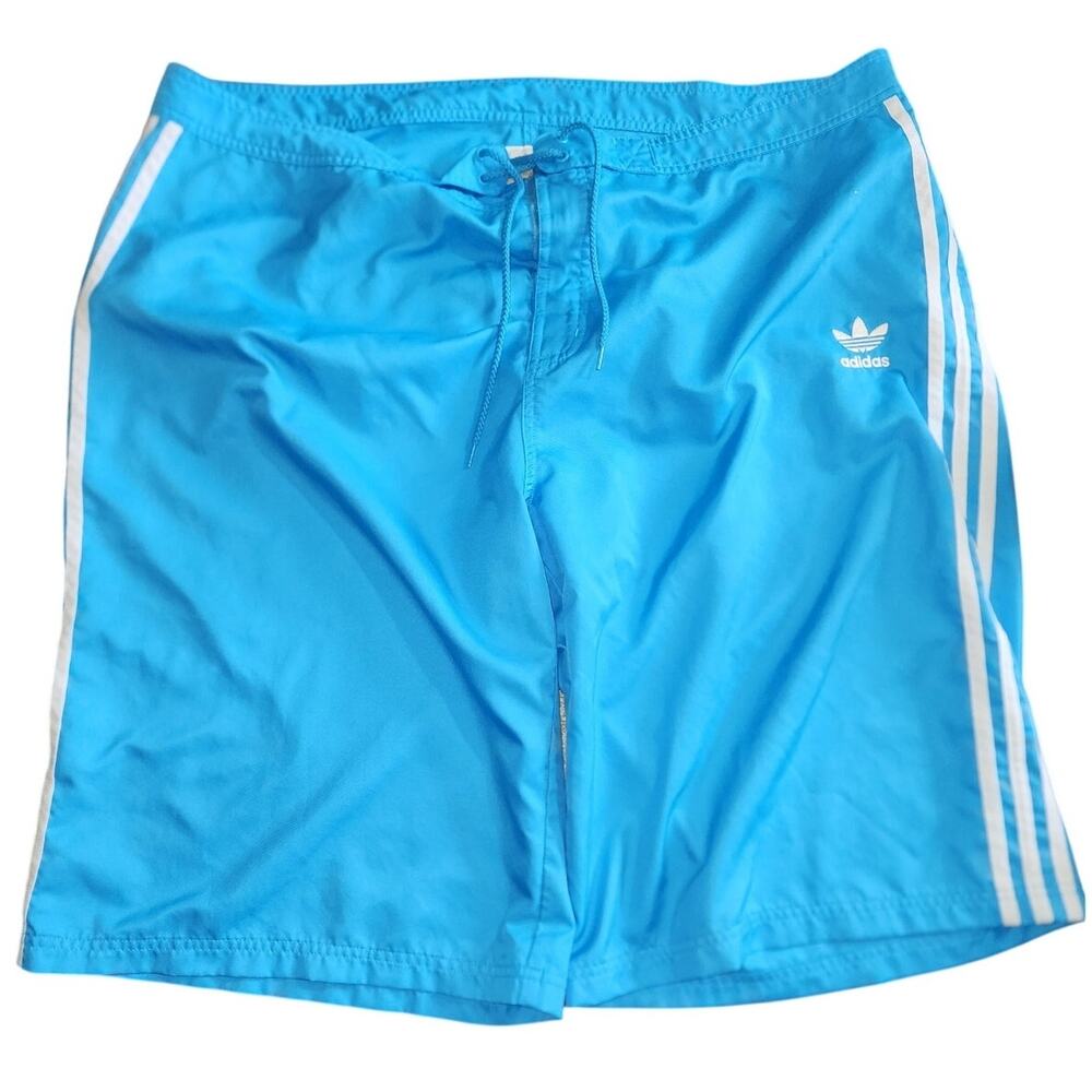 Adidas Men's Blue Tie Waist 3-Stripes Board Shorts Plus Size 3XL